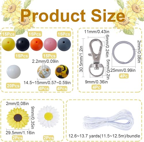 SUNNYCLUE Porte Clé Silicone Kit Perles Porte Clé Kit de Fabrication Porte-Clés Perles en Vrac Perles de Silicone Noires et Blanches Assorties Caoutchouc Rondes Silicone pour Kits - Nail Gallerys