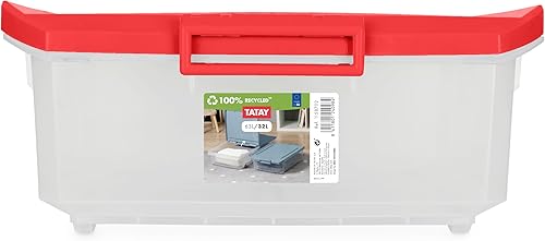 Tatay Boîte de rangement sous lit avec couvercle, 32 l de capacité, avec poignées et roues, couvercle 100% matériaux recyclés, sans BPA, rouge. Dimensions 40 x 57 x 18 cm - Nail Gallerys