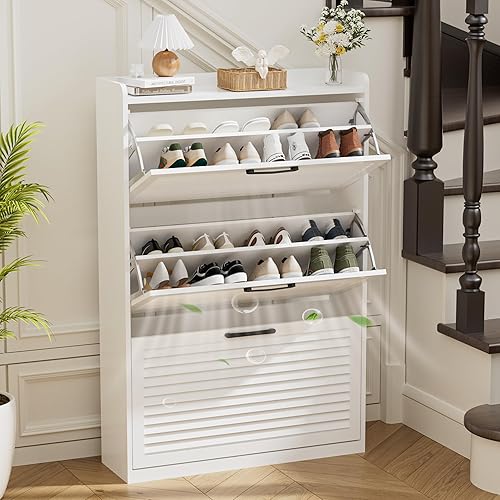 FiveWillowise Meuble à chaussures avec 3 portes à rabat, meuble à chaussures indépendant pour couloir et salon, armoire peu encombrante pour l'organisation de l'entrepôt, blanc - Nail Gallerys