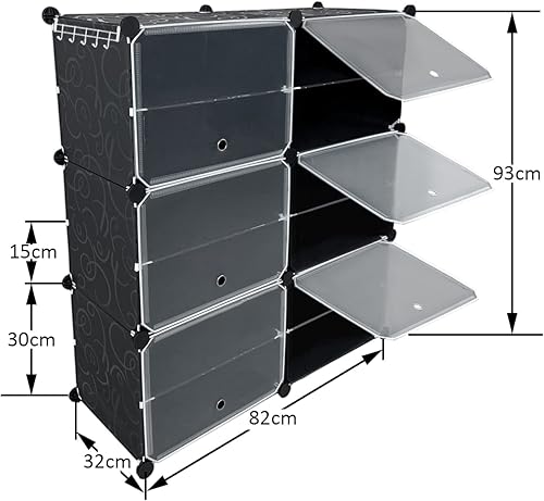 NAIZY Étagère à chaussures DIY en plastique PP, rangement pour chaussures (32 compartiments avec porte, noir) - Nail Gallerys