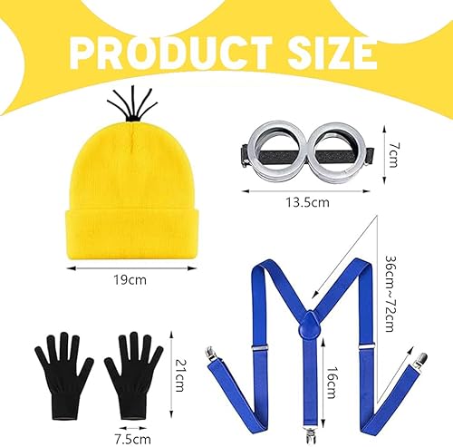 CFEWV Jaune Costume Lunettes Jaune Cosplay Kits Deguisement Halloween Costume Carnaval Halloween Accessoires pour Deguisement Femme Enfant Fille,Lunettes Goggles Tutu Chapeau Jaune Gants - Nail Gallerys