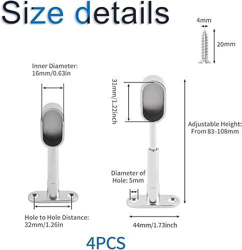 INCREWAY Lot de 4 supports ovales réglables en alliage de zinc pour armoire de chambre à coucher ou salle de bain - Nail Gallerys