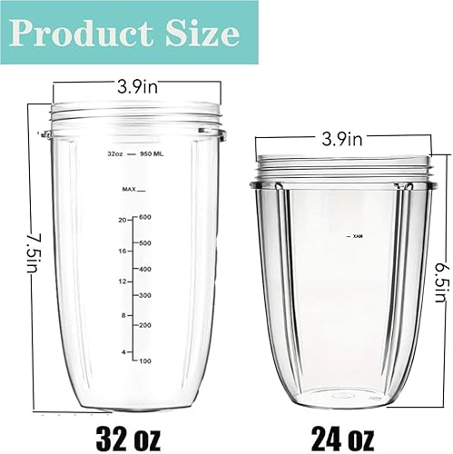 Lot de 2 tasses de rechange de 946 ml et 710 ml avec 2 couvercles rabattables compatibles avec les accessoires de mixeur NutriBullet 600 W/900 W - Nail Gallerys