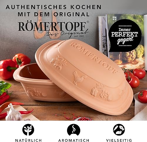 Römertopf RUSTICO Cocotte pour 6 personnes – Cocotte de 5 litres avec couvercle en céramique – Pour mijoter, rôtir et cuire à la vapeur – Passe au four, terre cuite - Nail Gallerys