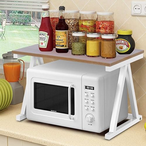 Etagère Micro-ondes, Support de Four à Micro-ondes à 2 Niveaux, Extensible Etagère Rangement Cuisine Multifonctionnel Robuste Organisateur D'étagère de Comptoir D'armoires de Cuisine 57 x 38 x 38 cm - Nail Gallerys