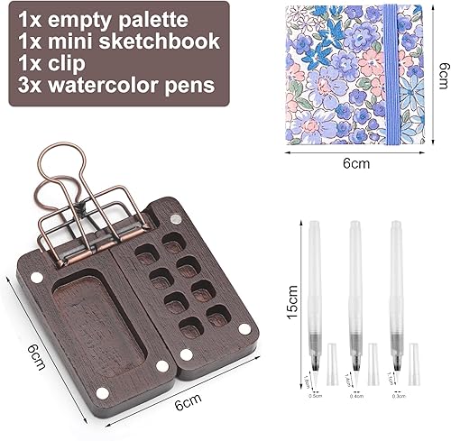 HENGBIRD Carnet de Croquis Portable pour Aquarelle et Gouache - Mini Palette de Peinture en Bois - Boîte avec Papier, Pinceaux, Stylos et 8 Grilles - Nail Gallerys