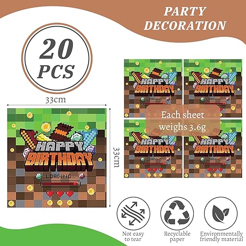 Yamobi 20 Serviettes à thème Pixel pour anniversaire, Serviettes Pixel pour anniversaire d'enfants, Serviettes anniversaire filles garçons, Serviettes d'anniversaire enfants Pixel - Nail Gallerys