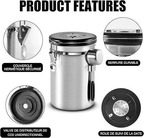 HEEKSE Boîte à Café Hermétique en acier Inoxydable (Noir) - Nail Gallerys