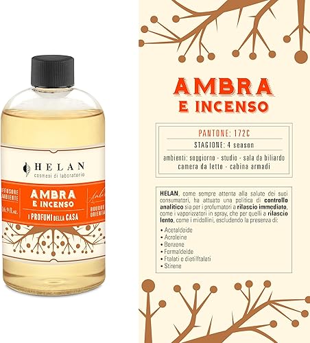 Helan Ambre et Encens - Recharge Désodorisant d'Ambiance, Recharge Diffuseur Stick, Désodorisant Oriental et Poudré, Idées Cadeaux pour Désodorisants 500 ML, Parfums Made in Italy - Nail Gallerys