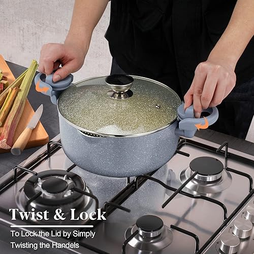 ROSSETTO Cuiseur à pâtes 24CM Marmite à pâtes 4,5 litres Casserole Spaghetti Couvercle verre Tous Feux Dont Induction revêtement céramique, Bleu - Nail Gallerys