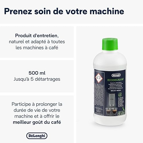 De'Longhi EcoDecalk Détartrant DLSC500, 5 Doses de Décalcification, Accessoire de Maintenance pour Machine à Café, Ingrédients à Base de Plantes, Bouteille Avec 5 Doses, 500ml - Nail Gallerys