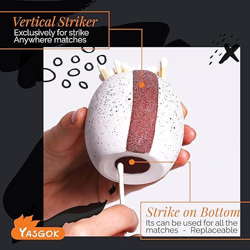 Yasgok Lot de 2 supports d'allumettes en céramique avec bâton | Jolie boîte décorative | Allumettes pour bougies dans un bocal | Cadeaux de décoration d'intérieur modernes | Allumettes non incluses - Nail Gallerys