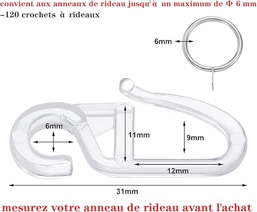 Xinzistar 120pcs Crochets de Rideau en Plastique Transparents pour Rail et Anneaux de 6mm - Nail Gallerys