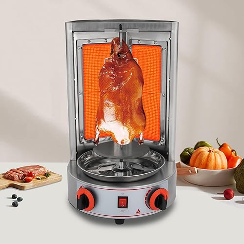 Fliuyr Shawarma - Rotisserie verticale à 360° - Avec deux interrupteurs de chaleur réglables en continu - Corps en acier inoxydable - Pour la maison, le restaurant, la cuisine, les fêtes - Nail Gallerys