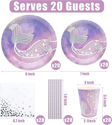 Bymivofun 100 Pcs Vaisselle Sirène, pour 20 Invités, Ensemble de Fournitures de Fête pour Enfants Sirène, pour Enfants Enfants Anniversaire Thème Fête Baby Shower Décoration - Nail Gallerys