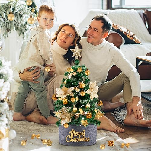 Joyhoop Mini 60CM Sapin de Noel Lumineux, Sapin Noel Artificiel LED avec Guirlandes Lumineuses et Ornements, Petit Sapin de Noel, Décoration de Noël pour Interieur Table, Cadeau de Noël Idéal. - Nail Gallerys