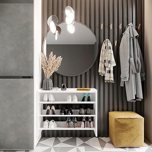 Komto Étagère Chaussures Béton – Meuble Range Chaussure 4 Niveaux avec Etagere Supérieure, Porte-Chaussures pour Entrée, Dressing ou Penderie | Elexis 60 x 80 x 25 cm (L x H x P) - Nail Gallerys