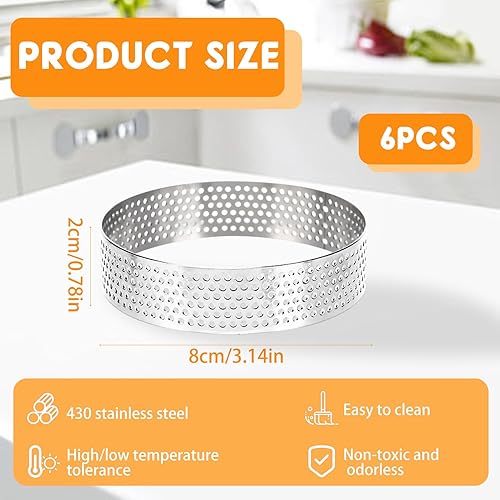 Tapvai 6 Pièces Ø 8 cm Cercle a Patisserie, Cercle Patisserie en 430 Acier Inoxydable, Cercle Tartelette, Cercle a Tarte Perforé pour Quiches Gâteaux Mousse Tartes Mini Gâteaux Mini Pizzas Muffins - Nail Gallerys