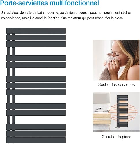Heilmetz Seche Serviette 899 x 400 mm,Anthracite,Seche Serviette Eau Chaude radiateur seche Serviette Salle de Bain Plat - Nail Gallerys