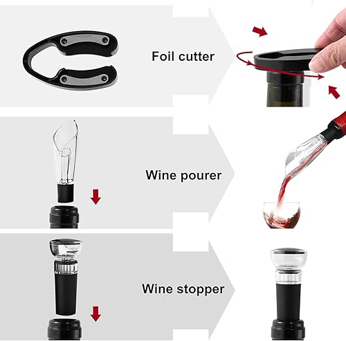 WIWONEY Kit ouvre-bouteille électrique avec tire-bouchon à batterie sèches, Coupe-capsule, Aérateur verseur et 2 bouchons sous vide, un cadeau parfait pour les amateurs de vin - Nail Gallerys