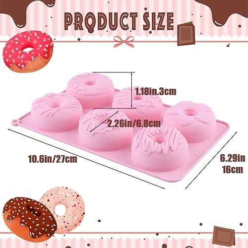 Lot de 2 grands moules à donuts en silicone anti-adhésif pour faire des beignets - Rose - Nail Gallerys