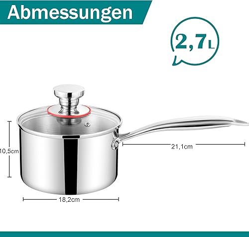 Homikit Casserole, 3 couches en acier inoxydable 14 cm avec couvercle en verre, petite casserole à lait, induction 1,4 L, casserole à lait pour tous les feux - Nail Gallerys