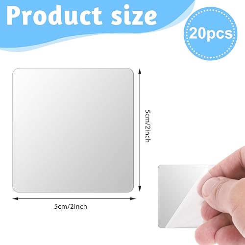Lot de 20 miroirs carrés en acrylique de petite taille, 5,1 x 5,1 cm, petits miroirs adhésifs pour travaux manuels, autocollants muraux en acrylique pour décoration murale et de table, projets de - Nail Gallerys
