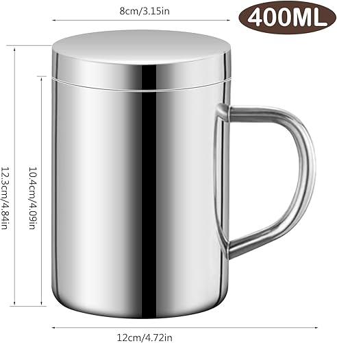 Tasses à Café en Acier Inoxydable, 13.5oz/400 ml Tasse a Cafe Double Paroi Tasse de Camping avec Couvercles Mug Inox Petite Tasse de Voyage pour Randonnée Camping et Voyages - Nail Gallerys