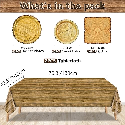 Décorations De Table Rustiques En Bois - Assiettes Et Serviettes De Table En Bois, Et Nappe En Bois Pour Les Décorations De Fêtes Rustiques Décorations De Fêtes En Bois Fournitures De Camping, Pour 40 - Nail Gallerys