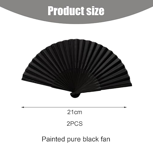 Lot de 2 Éventails Pliants Noir - Bambou & Tissu - Eventail Japonais Chinois - Pour Mariage, Fêtes, Décoration Champêtre et DIY - Déco Orientale pour Hommes, Femmes et Enfants - Nail Gallerys