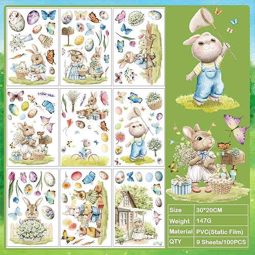 Autocollant Pâques pour Fenêtre, SILARLAIT 9 Feuilles Stickers Pâques Fenêtre, Électrostatique & Réutilisable & Amovible, Stickers Décoratifs Fenêtre, Décoration Pâques & Printemps (Lapin) - Nail Gallerys
