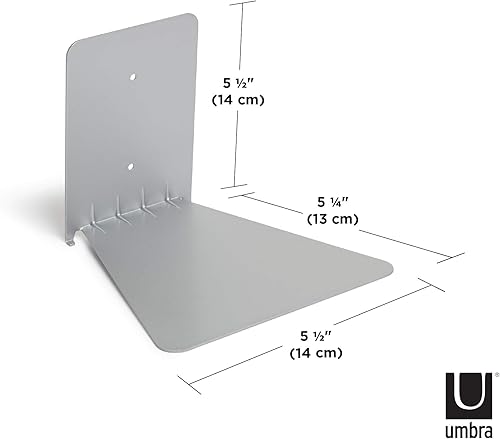 UMBRA Conceal Shelf x3 large. Lot de 3 grandes Etagères invisibles Conceal, en métal argenté. Entièrement invisibles une fois chargées de livres. Dimension de chaque étagère 14x17.8x16.5cm - Nail Gallerys