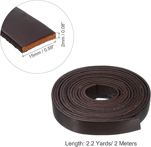 QUARKZMAN 2.2 Yard 15mm Cordon en Cuir Plat de 15mm, Bandes de Cuir de 2mm d'Épaisseur pour la Fabrication d'Artisanat DIY Bracelet Sangle de Sac à Main (Café) - Nail Gallerys