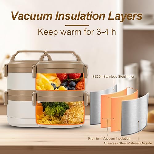 Lille Home Tiffin Boîte à déjeuner/collation isotherme empilable en acier inoxydable à 2 niveaux avec sac à déjeuner et ustensiles, 1500 ml (025) - Nail Gallerys