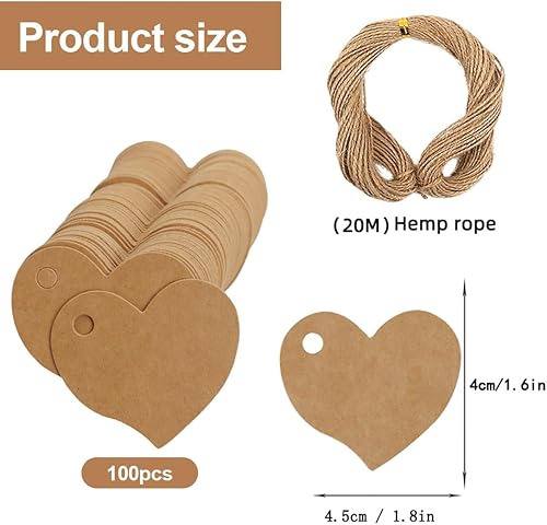 Étiquettes Cadeaux Marron avec Ficelle pour Cadeaux, Lot de 200 Étiquettes de Bagages en Papier Kraft, Étiquettes Vierges en Forme de Cœur pour Cadeaux - Nail Gallerys