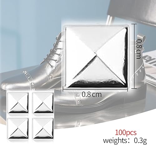 100 Pièces Rivets Carrés en Métal pour Cuir,Clous Pyramidaux Style Punk,pour Maroquinerie, Vêtements, Sacs et Accessoires Ceintures, Chaussures,Décoration DIY en Acier Argenté - Nail Gallerys