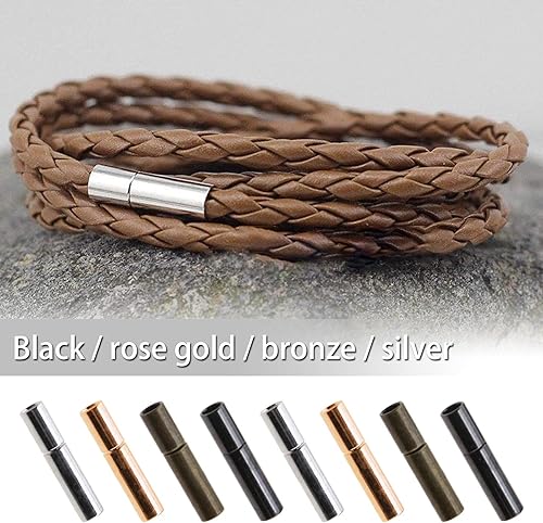 ECSiNG Lot de 40 fermoirs pour cordon - 2 mm - Fermoir tube poussoir - Fermoir pour bracelet, collier, noir, fusil, or rose, bronze, argent - Nail Gallerys