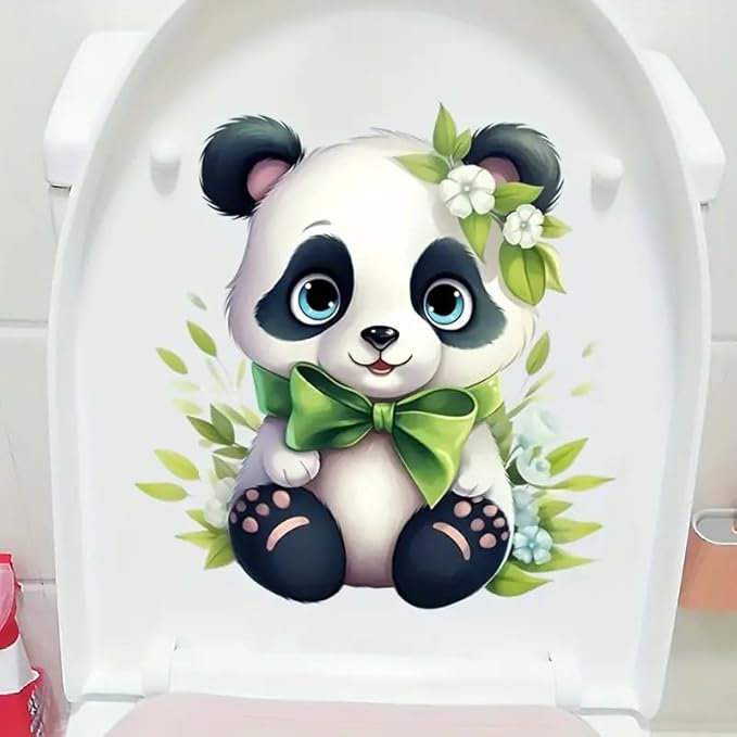 TOLOVIS TOLOVIS-001 Autocollant pour abattant de toilettes, motif panda et nœud pour lunette de toilettes, feuille et oiseau - Nail Gallerys