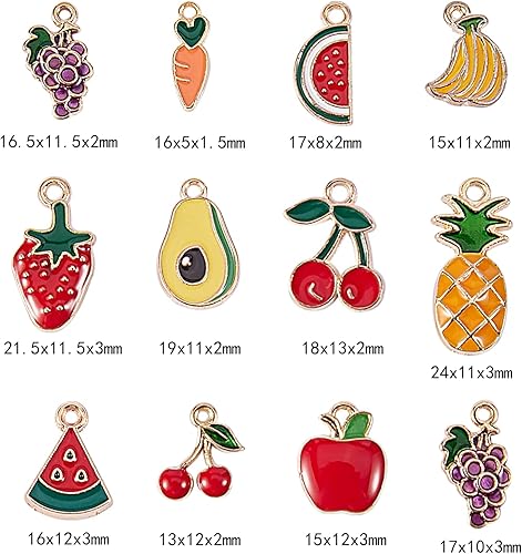 BEEFLYING 72 pièces Fruits Assortis Émail Plaqué Or Pendentifs à Breloques pour Colliers Bracelets Fabrication de Bijoux et Artisanat - Nail Gallerys