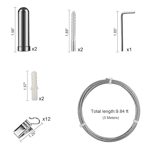 OOTSR Acier Inoxydable Rideau Tension Fil Pincer Clips Net Rideau Tieback Rod Set Photo Photo Suspendus 3 Mètres - Nail Gallerys