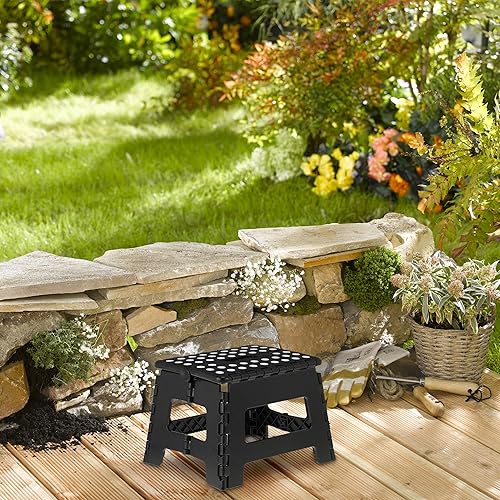 Relaxdays Tabouret Bas Pliable, 22,5 cm de Haut, 1 Marche, Jusqu’à 120 kg, Plastique antidérapant, escabeau Cuisine,Noir - Nail Gallerys
