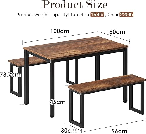 SDHYL Lot de 3 pièces Table de Salle à Manger avec 2 Bancs Ensemble de Meubles Cuisine en Bois et Structure en Brun/Noir - Nail Gallerys