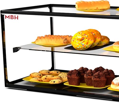 MBH - Vitrine à poser professionnelle neutre 92 cm 2 étagère pour pâtisseries et viennoiseries. Présentoir vitrée sur comptoir sans LED restauration. - Nail Gallerys