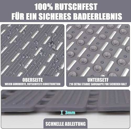 Tapis de bain antidérapant 90 x 40 cm – Tapis de douche antidérapant avec ventouses et trous de drainage – Tapis antidérapant pour baignoire sans BPA – Tapis de bain antidérapant, résistant à la - Nail Gallerys