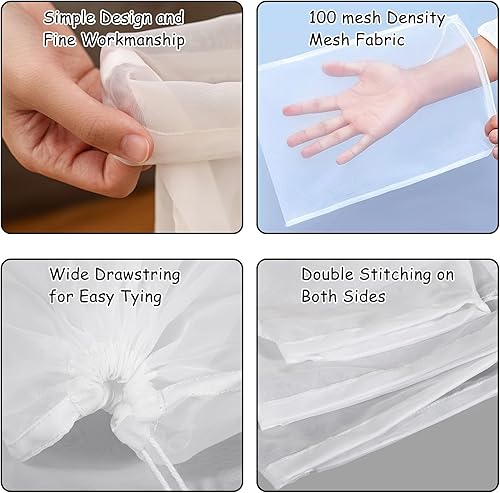 6pièces Sac a Lait Vegetal,Reutilisable Filtre Mousseline Alimentaire,Nylon avec Cordon de Serrage étamine Alimentaire,Sac à Mailles Fines Blanc,pour Lait de Soja,Jus de Fruit,Fromage - Nail Gallerys