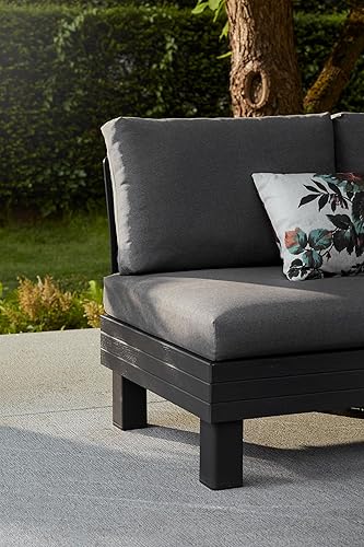 Keter Salon de Jardin Elements, composé de 5 modules composables à Piacimento et de Table Basse, avec Coussins sur Assise et Dossier, réalisé avec Finition Effet Bois, Couleur Graphite - Nail Gallerys