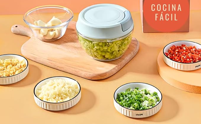 Fam2 Hachoir manuel avec corde 500 ml, mini hachoir alimentaire, 3 lames en acier inoxydable, hachoir manuel de légumes, fruits, viande, hachoir à aliments 500 ml. - Nail Gallerys