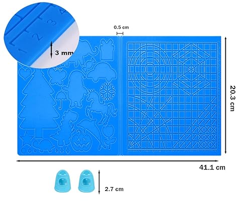Tocnvoe Grand Tapis en Silicone pour Impression 3D Bleu 41,1 x 20,3 x 0,3 cm, 2 Protège-Doigts, Modèles de Stylo 3D, Dessin 3D, Plusieurs Modèles pour Enfants et Débutants - Nail Gallerys