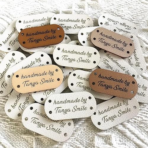 miguha Etiquette Personnalisée pour Vêtements，Etiquette en Cuir avec Logo/Texte, Étiquette pour Chapeaux Et Tricots, Étiquette À Coudre, Produits Étiquette pour Vêtements (40X20 Mm, 25 Pcs) - Nail Gallerys