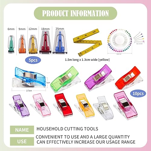 KAYEF 17 pcs appareil a biais, appareil à biais, tape maker's kit, tape maker's kit for DIY patchwork kits, 4 tailles (6 mm, 9 mm, 12 mm, 18 mm, 25 mm) - Nail Gallerys